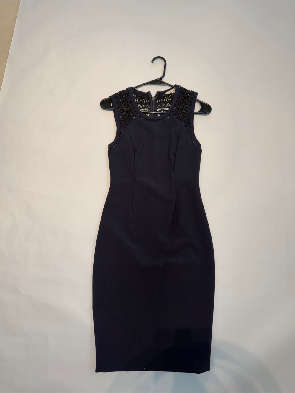Rebecca Taylor Navy Beaded Lace Yoke Midi Dress